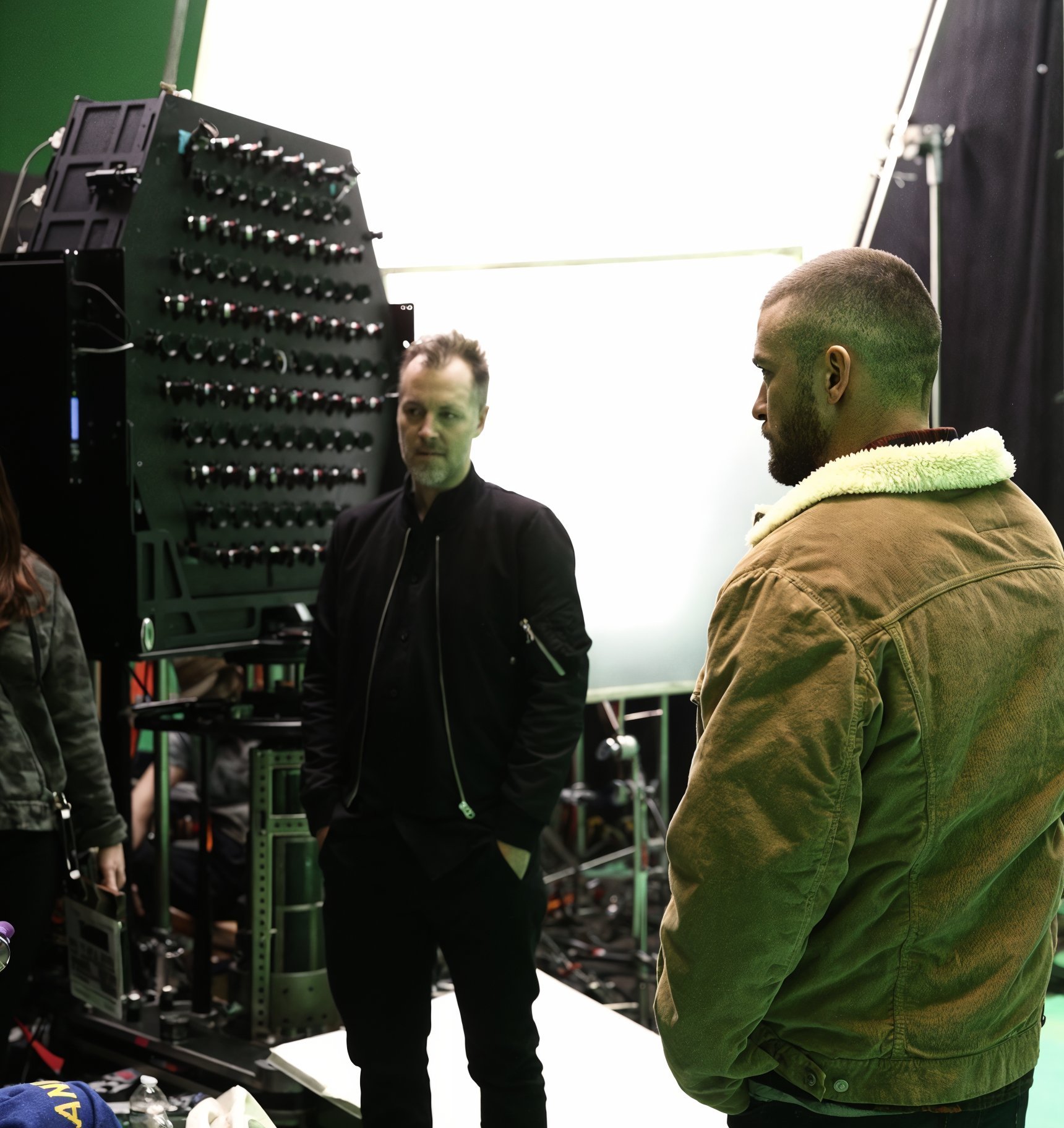 Peter Martin (left) on set with Justin Timberlake during the Montana immersive production, using a Lytro lightfield capture array.